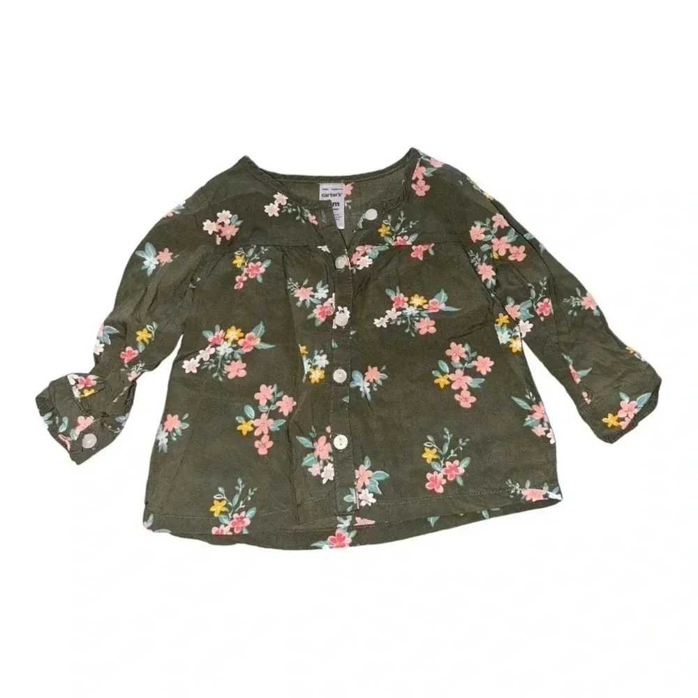 12 month shirt green floral top with jeggins outfit.